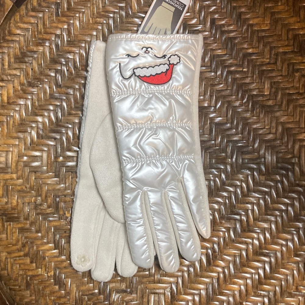 White Shiny Gloves with Embroidered Detail